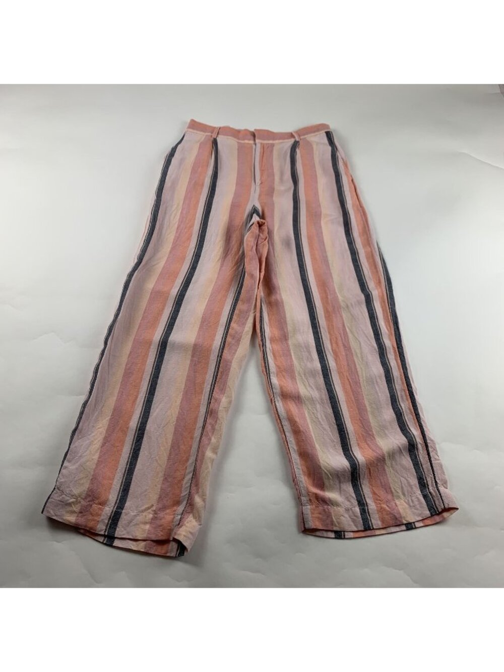 LOFT Pink Multi Linen Blend High Rise Wide Leg Cropped Trouser Pant S
